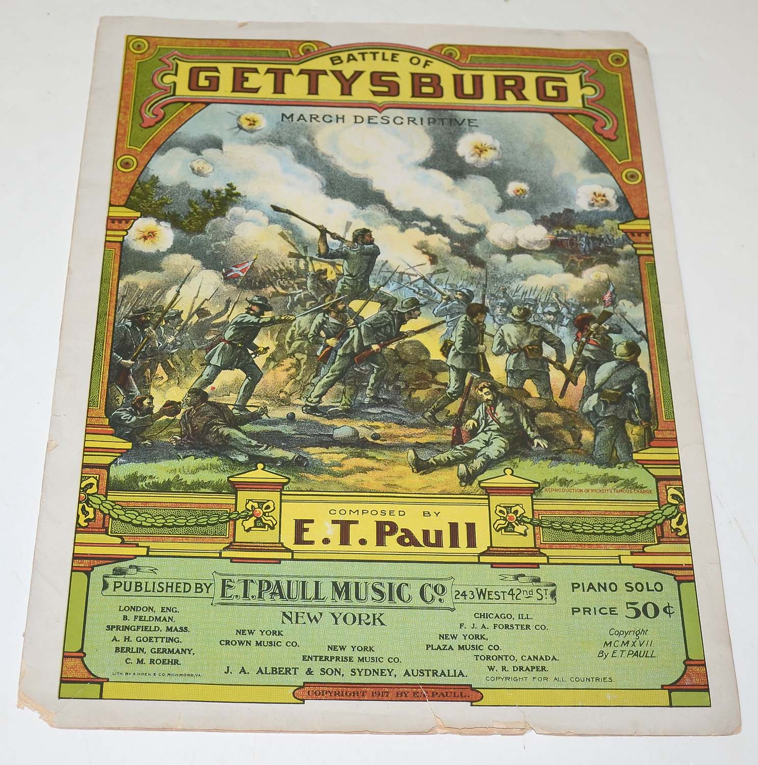 SHEET MUSIC - <I>BATTLE OF GETTYSBURG, MARCH DESCRIPTIVE</I>