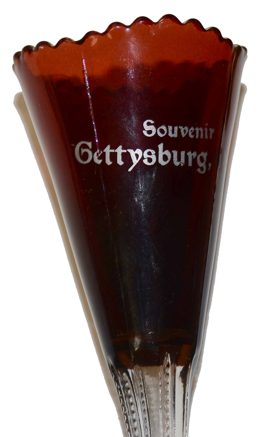 VINTAGE GETTYSBURG SOUVENIR RUBY FLASH GLASS VASE — Horse Soldier