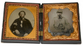 VERY ATTRACTIVE DOUBLE CASED SIXTH-PLATE AMBROTYPES OF CIVILIAN AND CONFEDERATE SOLDIER IN A RARE UNION CASE