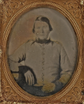 SIXTH PLATE AMBROTYPE OF CONFEDERATE SOLDER IN QM ISSUE JACKET