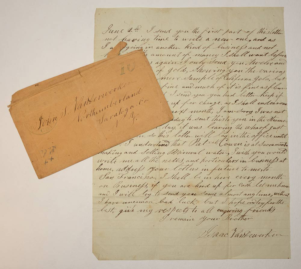 CALIFORNIA GOLD MINING CAMP LETTER, w/COVER; DATED “JUNE 2ND  (ca. 1850s]