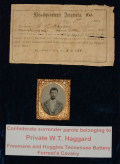 1865 DATED PAROLE FOR CONFEDERATE ARTILLERYMAN FROM TENNESSEE, WITH TINTYPE