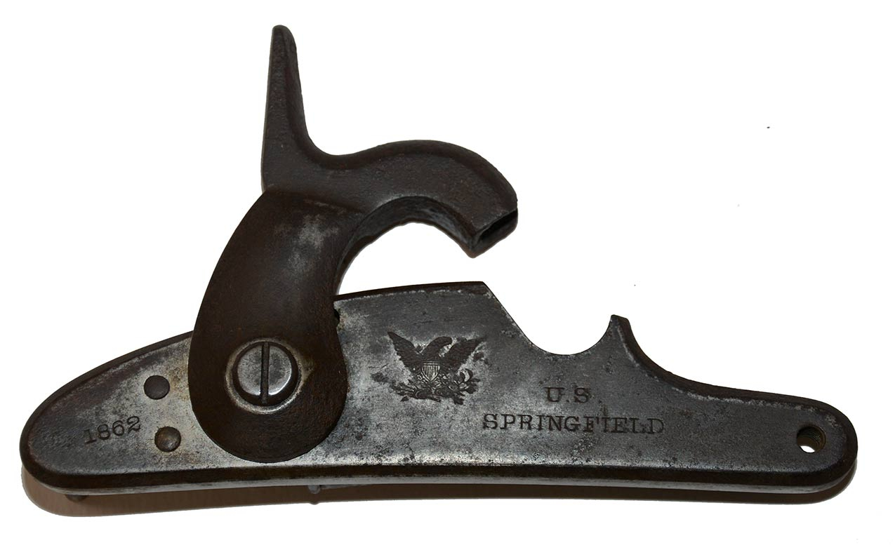 LOCK AND HAMMER FOR MODEL 1861 SPRINGFIELD RIFLE MUSKET, DATED 1862