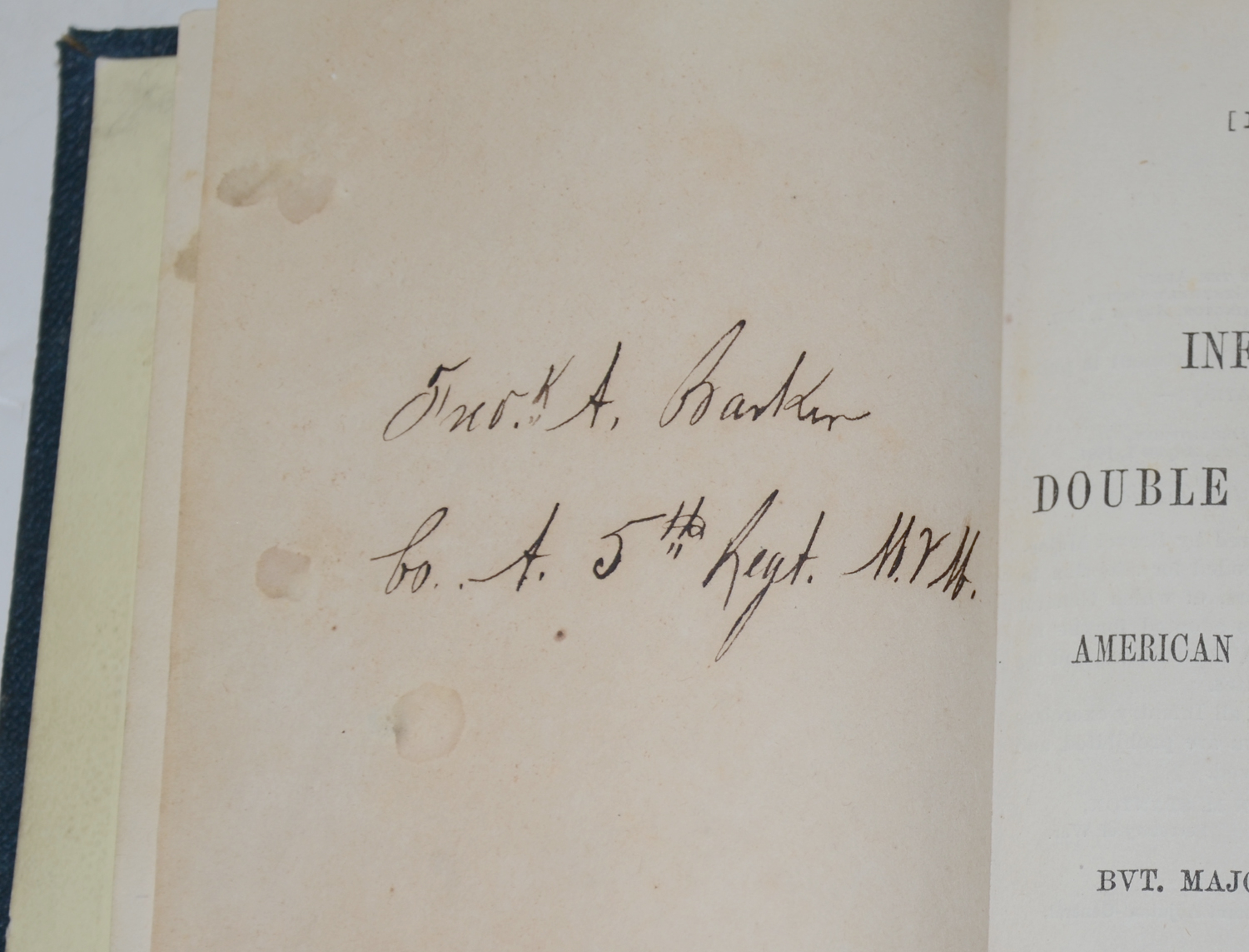 INFANTRY TACTICS/DOUBLE AND SINGLE RANK — ID’D TO JOHN [?] A. BARKER ...