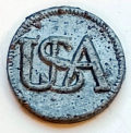 CONTINENTAL ARMY “USA” PEWTER COAT BUTTON, WEST HARTFORD, CT
