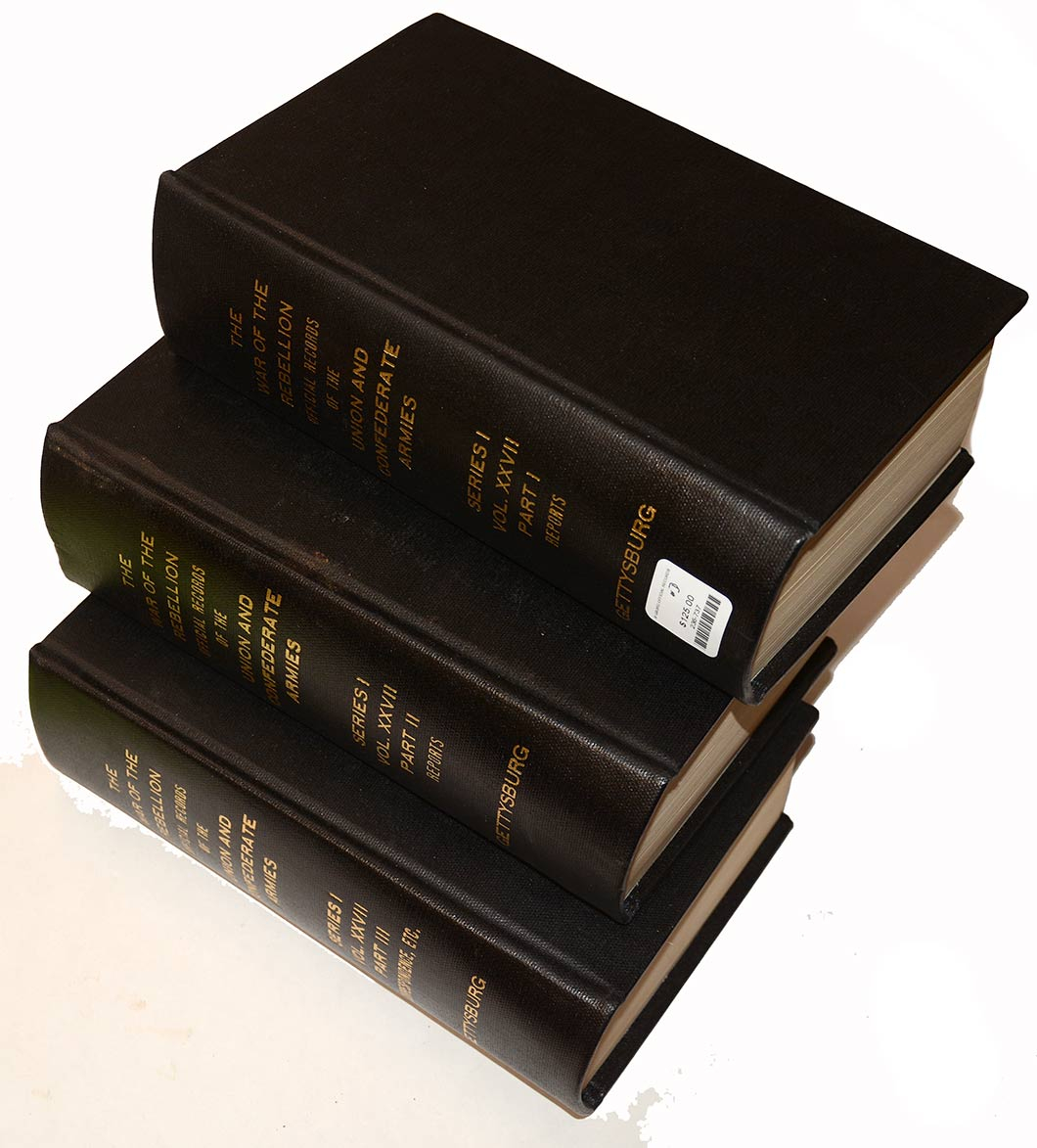 REBOUND, ORIGINAL THREE VOLUME SET OF GETTYSBURG OFFICIAL RECORDS FROM THE LIBRARY OF THE LATE DEAN S. THOMAS