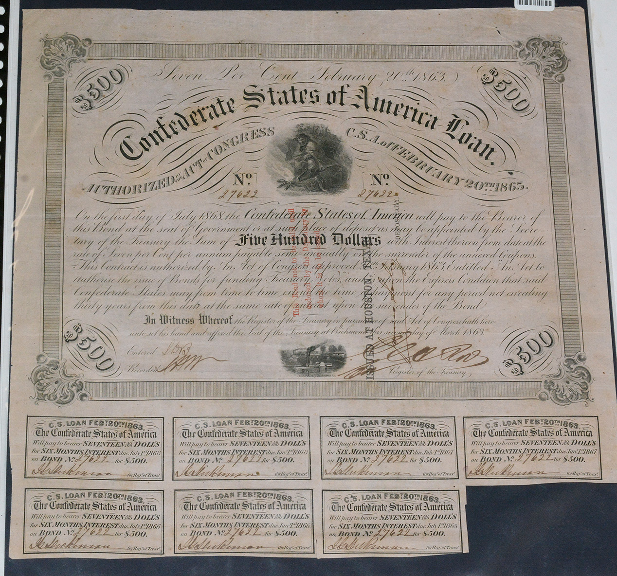 CONFEDERATE STATES OF AMERICA $500 BOND