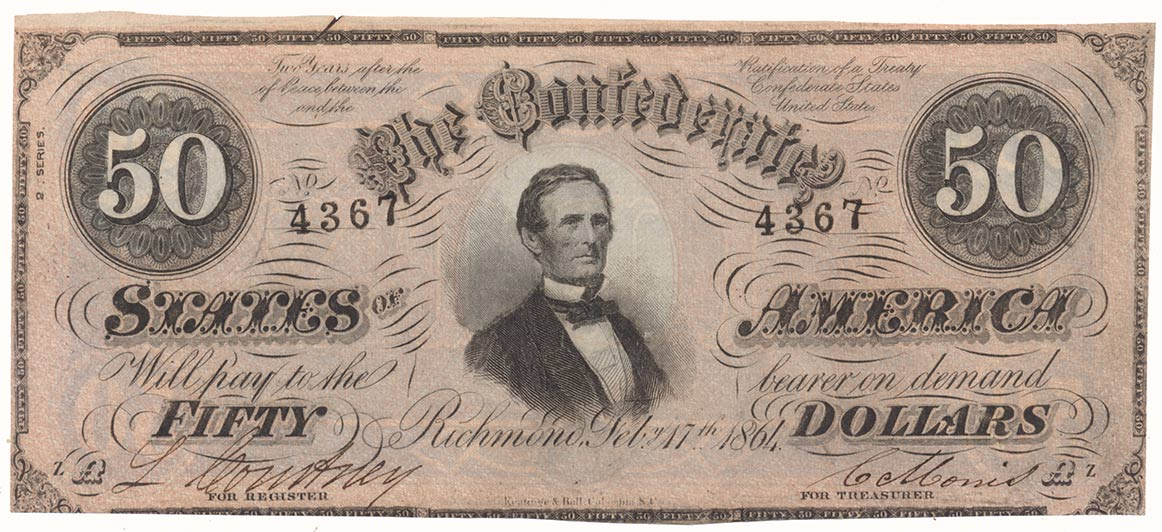 $50 CONFEDERATE NOTE, SERIAL NUMBER 4367