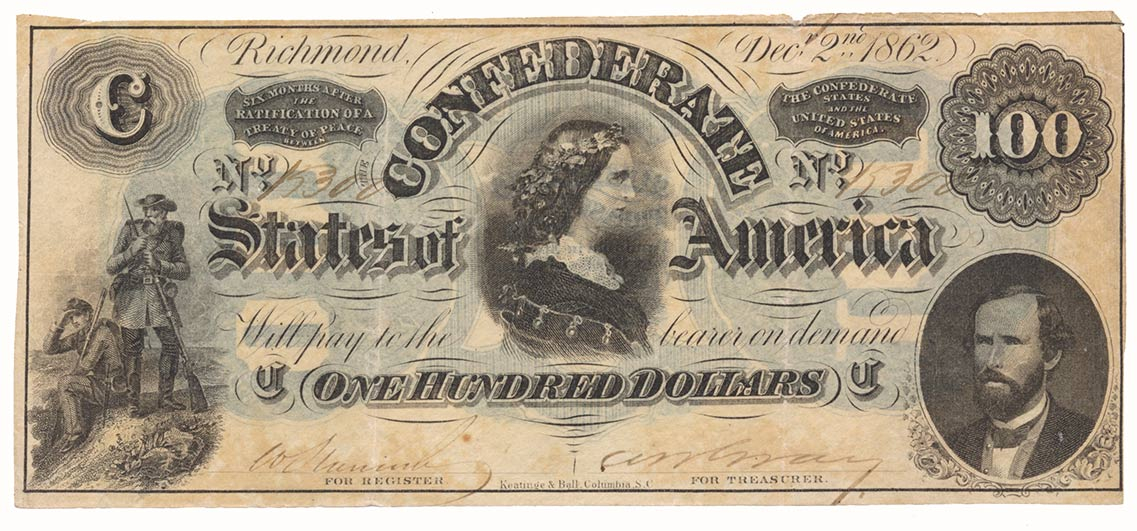 $100 NOTE OF THE CONFEDERATE STATES OF AMERICA 