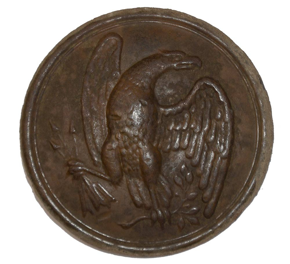 ROUND EAGLE US CARTRIDGE BOX BELT PLATE WITH CARVED DESIGN, FOUND IN CS LINES BEHIND THE SALIENT AT SPOTSYLVANIA