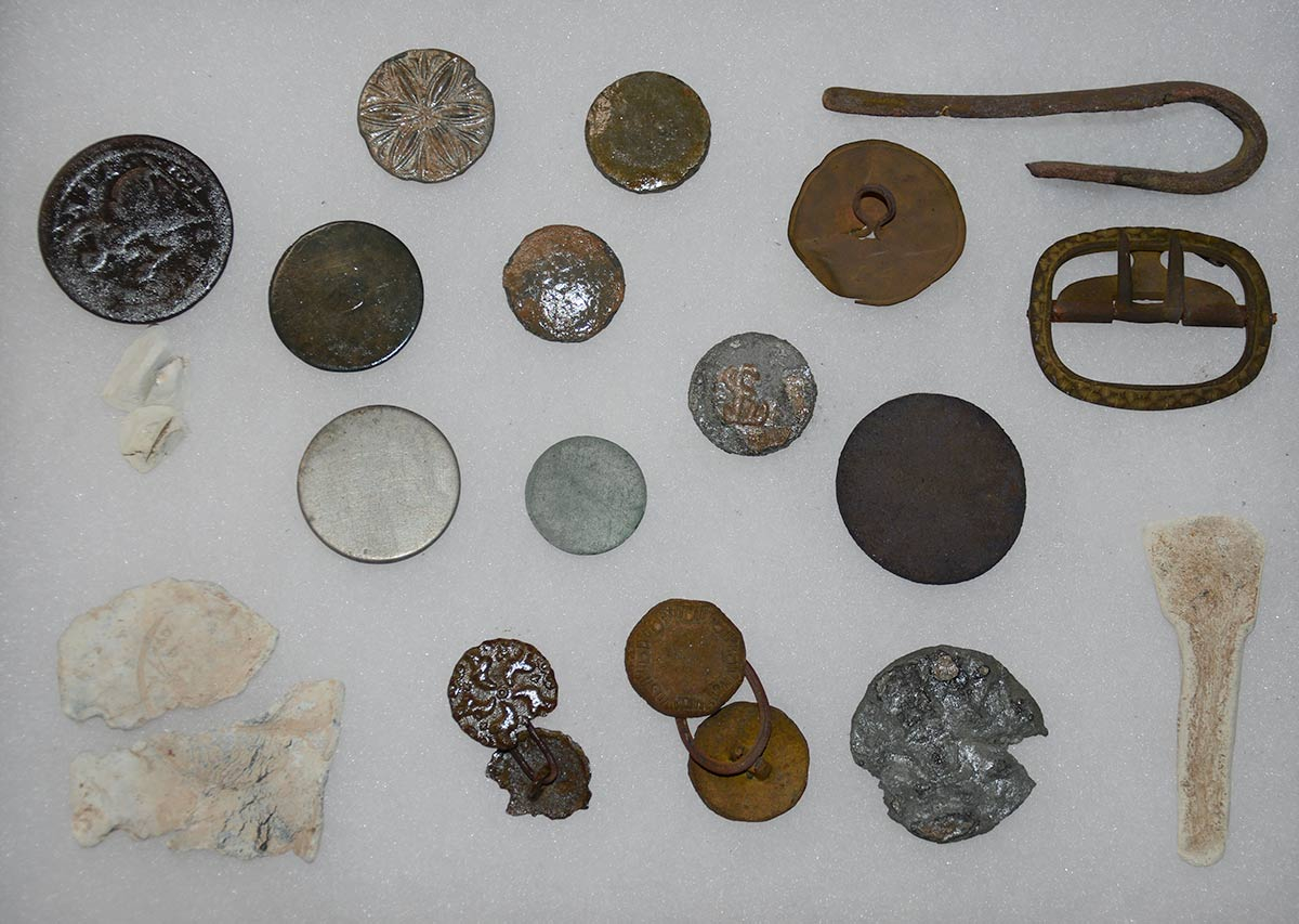 EXCAVATED RELICS FROM REVOLUTIONARY WAR CAMP AT WEST HARTFORD, CT