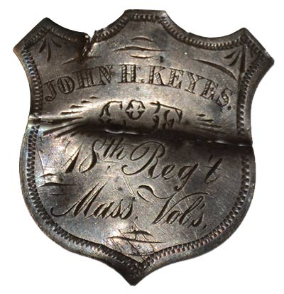 SILVER IDENTIFICATION SHIELD: JOHN H. KEYES, 18th MASSACHUSETTS 