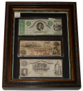 NICELY FRAMED SET OF THREE EARLY PIECES OF CURRENCY