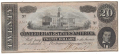 1864 CSA T-67 $20 NOTE FEATURING TENNESSEE STATE CAPITOL & ALEXANDER STEPHENS