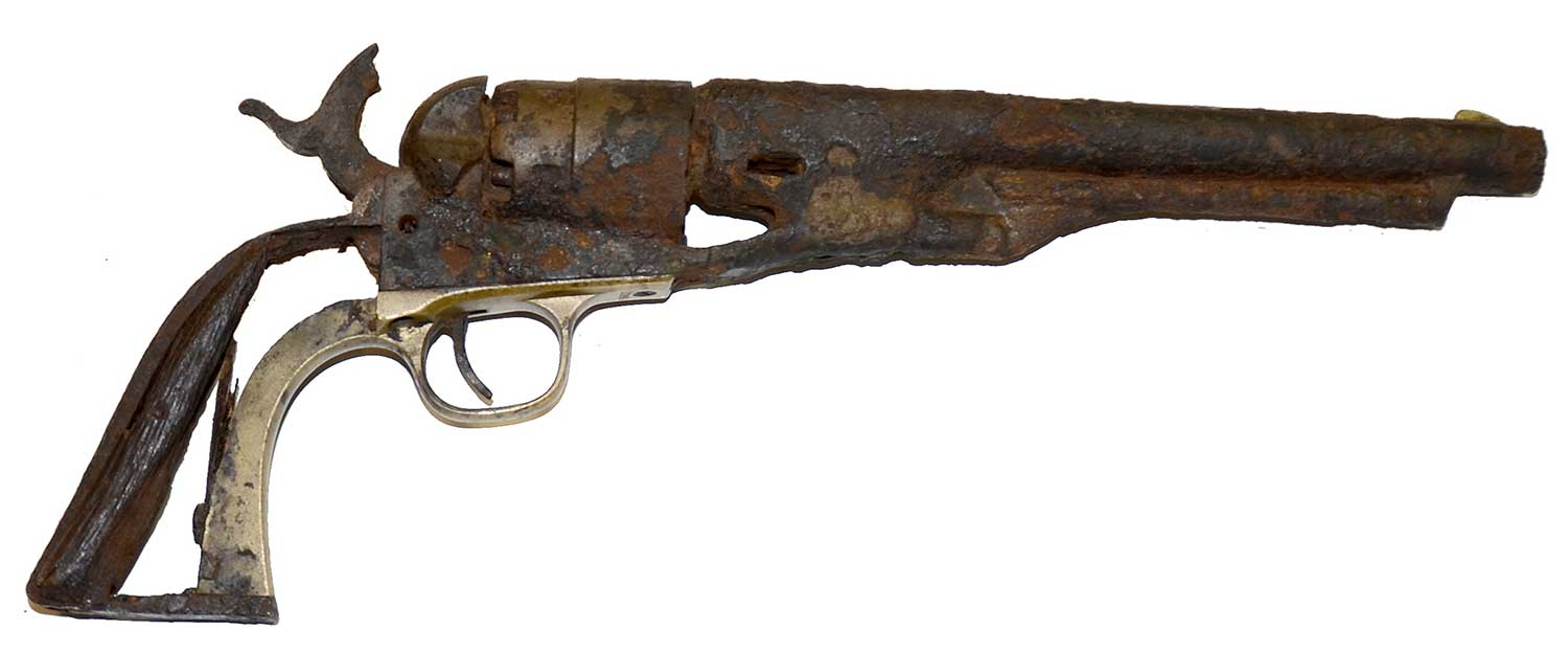 GETTYSBURG RELATED M1860 COLT ARMY THREE-SCREW REVOLVER IN RELIC CONDITION, STILL LOADED
