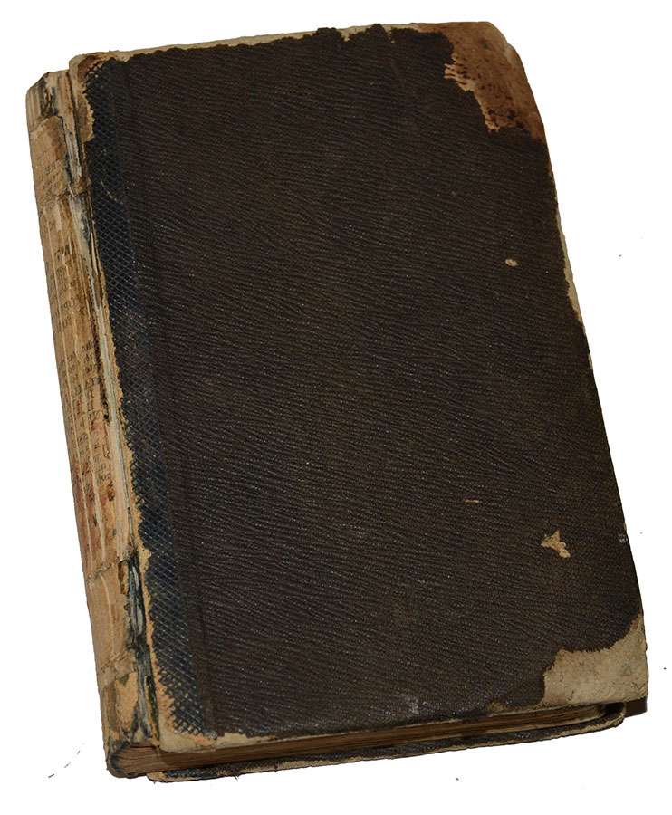 BLOODSTAINED U.S. INFANTRY TACTICS BOOK, FOUND AT SHILOH ON THE BODY OF UNIDENTIFIED SOLDIER, LIKELY OF COMPANY “C”, 6TH IOWA INFANTRY
