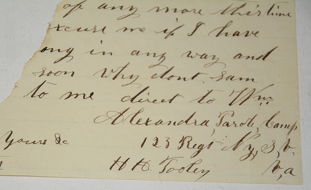 PAIR OF LETTERS FROM SOLDIER IN 123RD NEW YORK INFANTRY, KIA IN 1864 ...