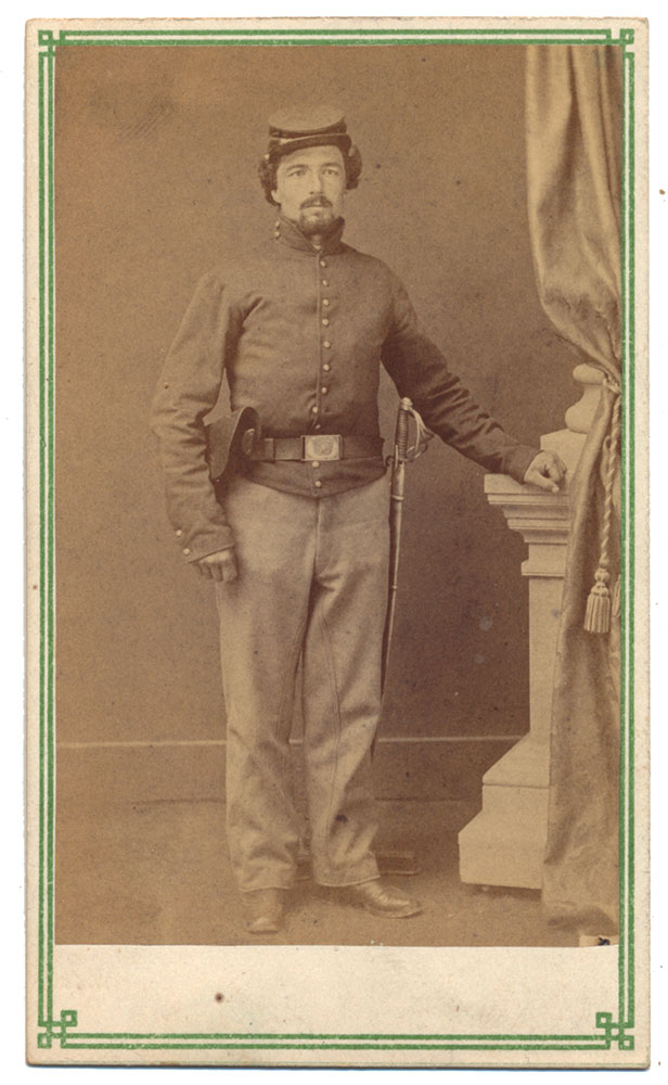 FULL STANDING CDV OF DOUBLE ARMED NEW YORK CAVALRYMAN