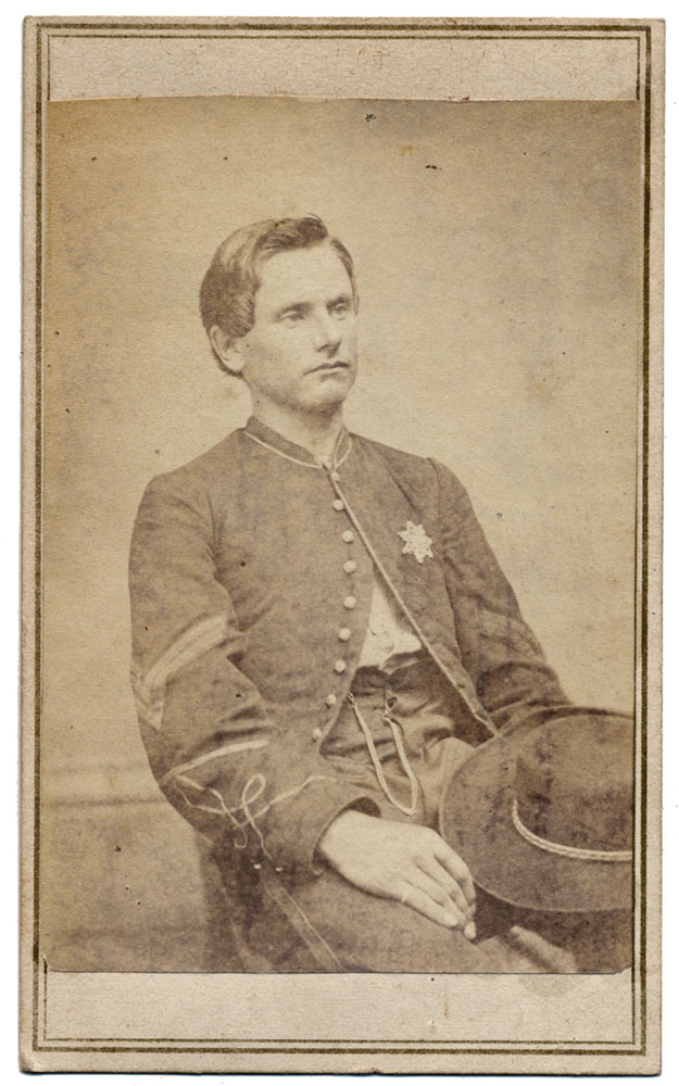 SEATED VIEW OF A MASSACHUSETTS SOLDIER IN INTERESTING UNIFORM