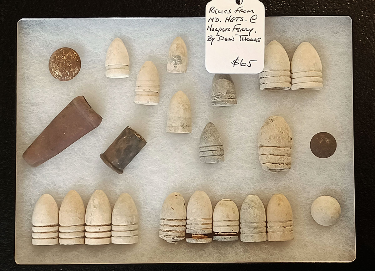 CASE OF RELICS FROM MARYLAND HEIGHTS OVERLOOKING HARPERS FERRY