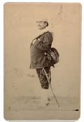 CABINET CARD PHOTO OF US NAVY SPANISH AMERICAN WAR OFFICER ATTIRED FOR CAMPAIGN SERVICE ON LAND- WILLIAM H. SCHUETZE- HE OPENED THE BATTLE OF SANTIAGO