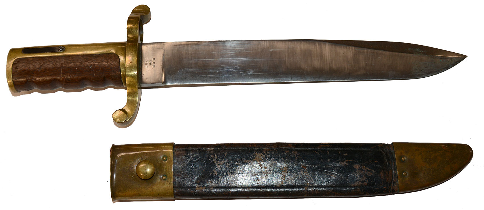 NEAR EXCELLENT DAHLGREN BOWIE KNIFE BAYONET AND SCABBARD