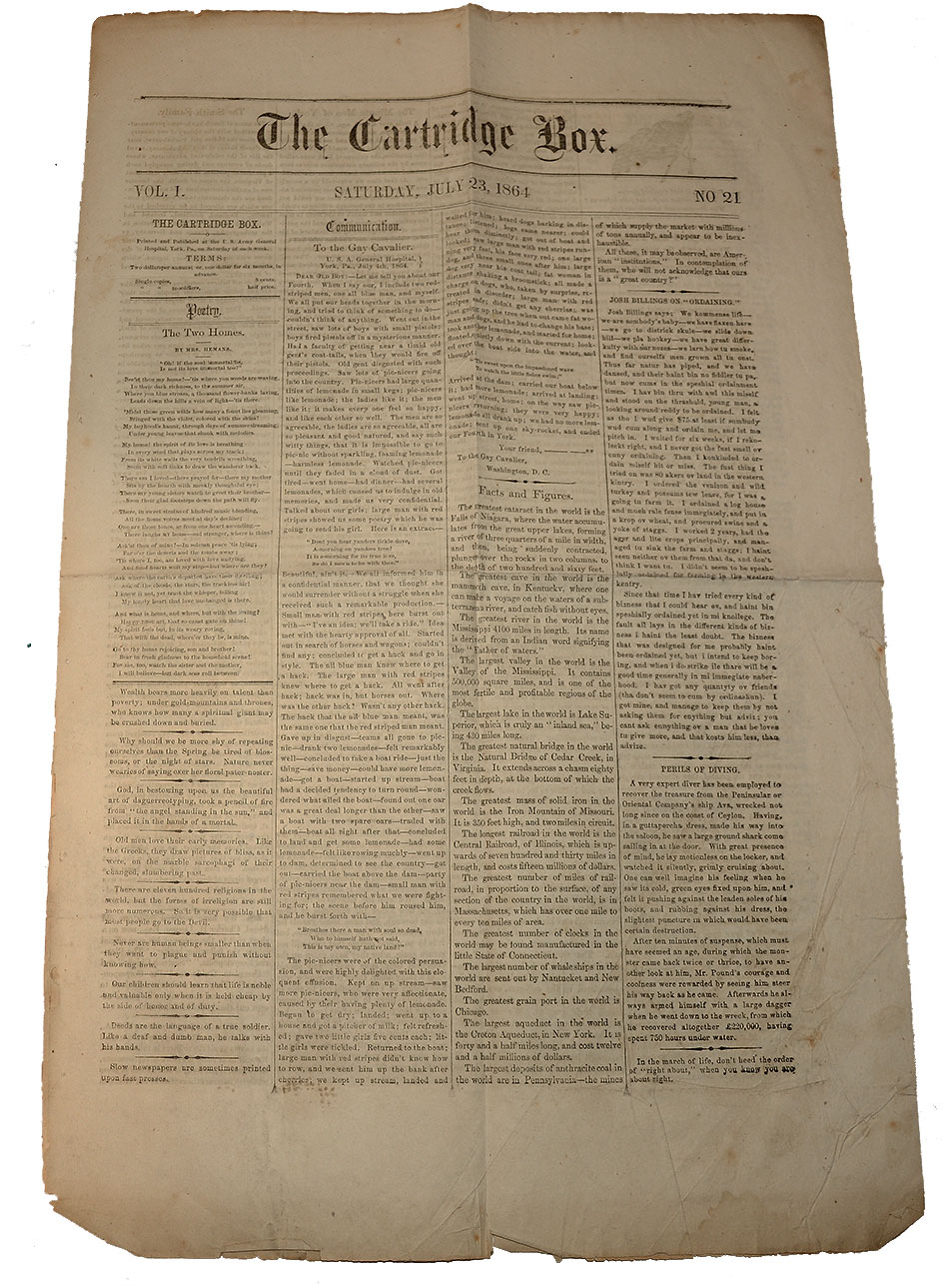 CIVIL WAR HOSPITAL NEWSPAPER, THE CARTRIDGE BOX—JULY 23, 1864