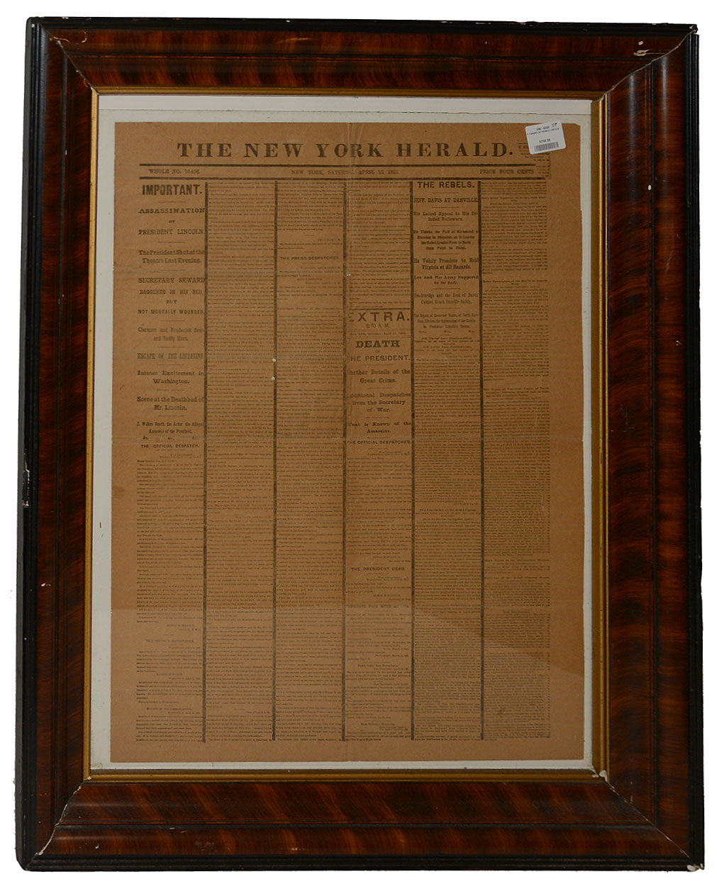NEW YORK HERALD FRONT PAGE - APRIL 15, 1865