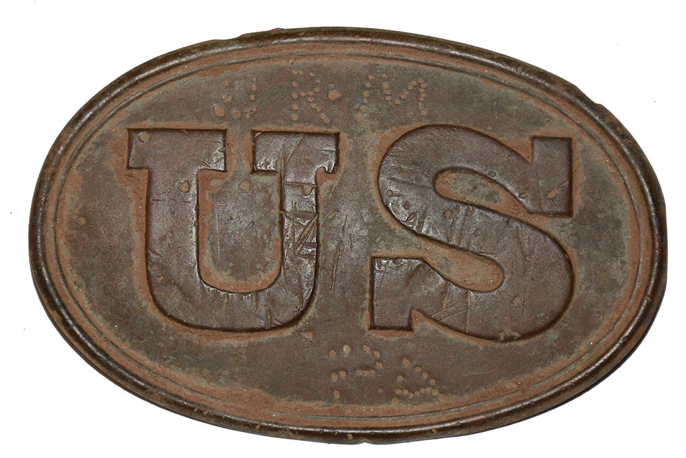 RELIC PATTERN 1839 US CARTRIDGE BOX PLATE WITH INITIALS &”PA” – RECOVERED AT MANASSAS
