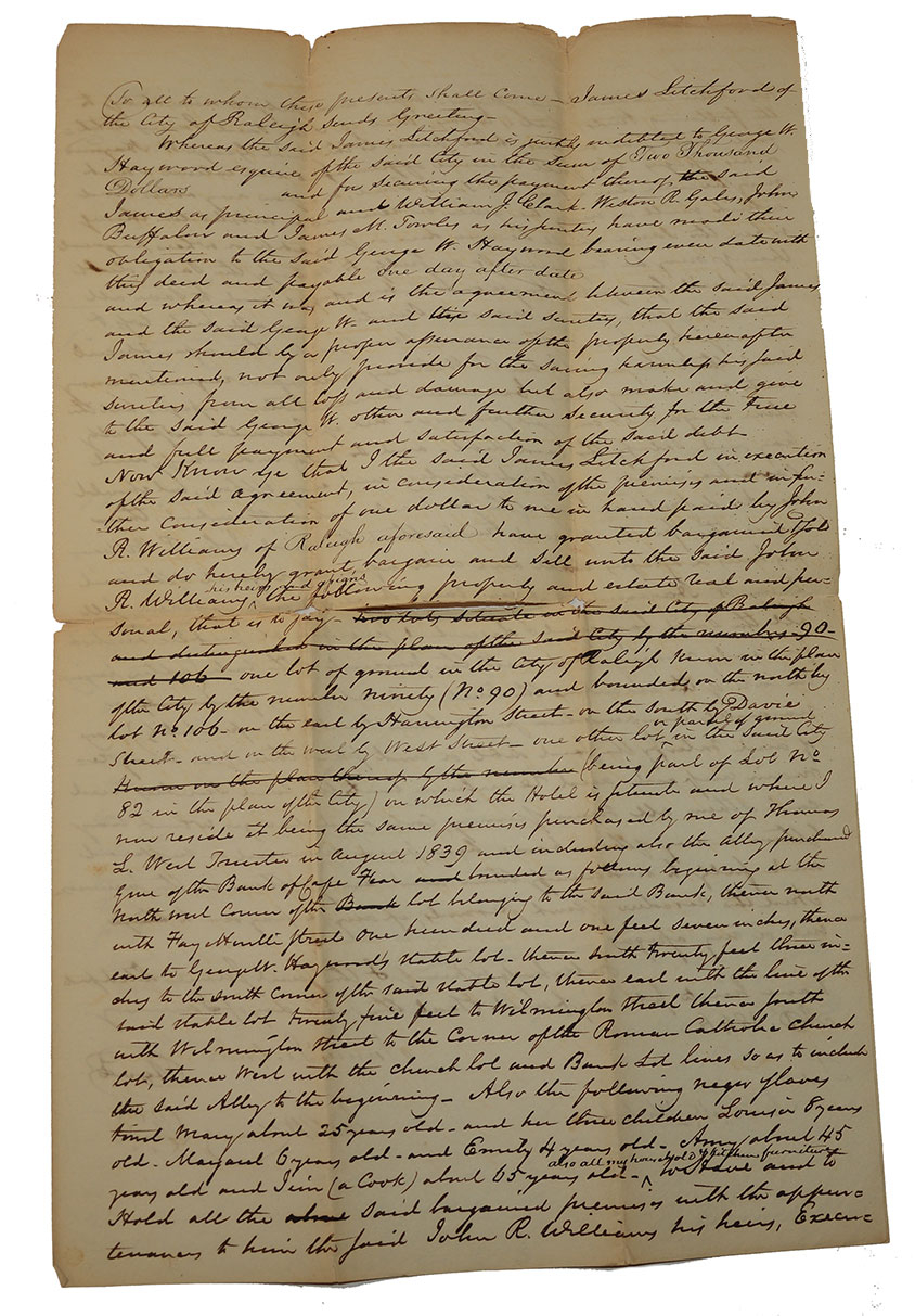 NORTH CAROLINA SLAVE SALE DOCUMENT