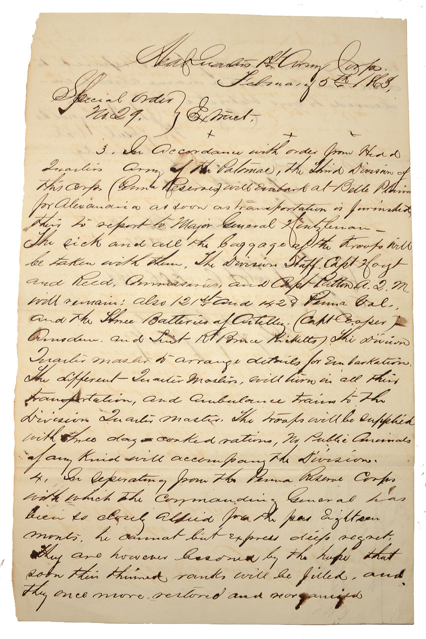 UNION FIRST CORPS DOCUMENT—SPECIAL ORDERS NO. 29