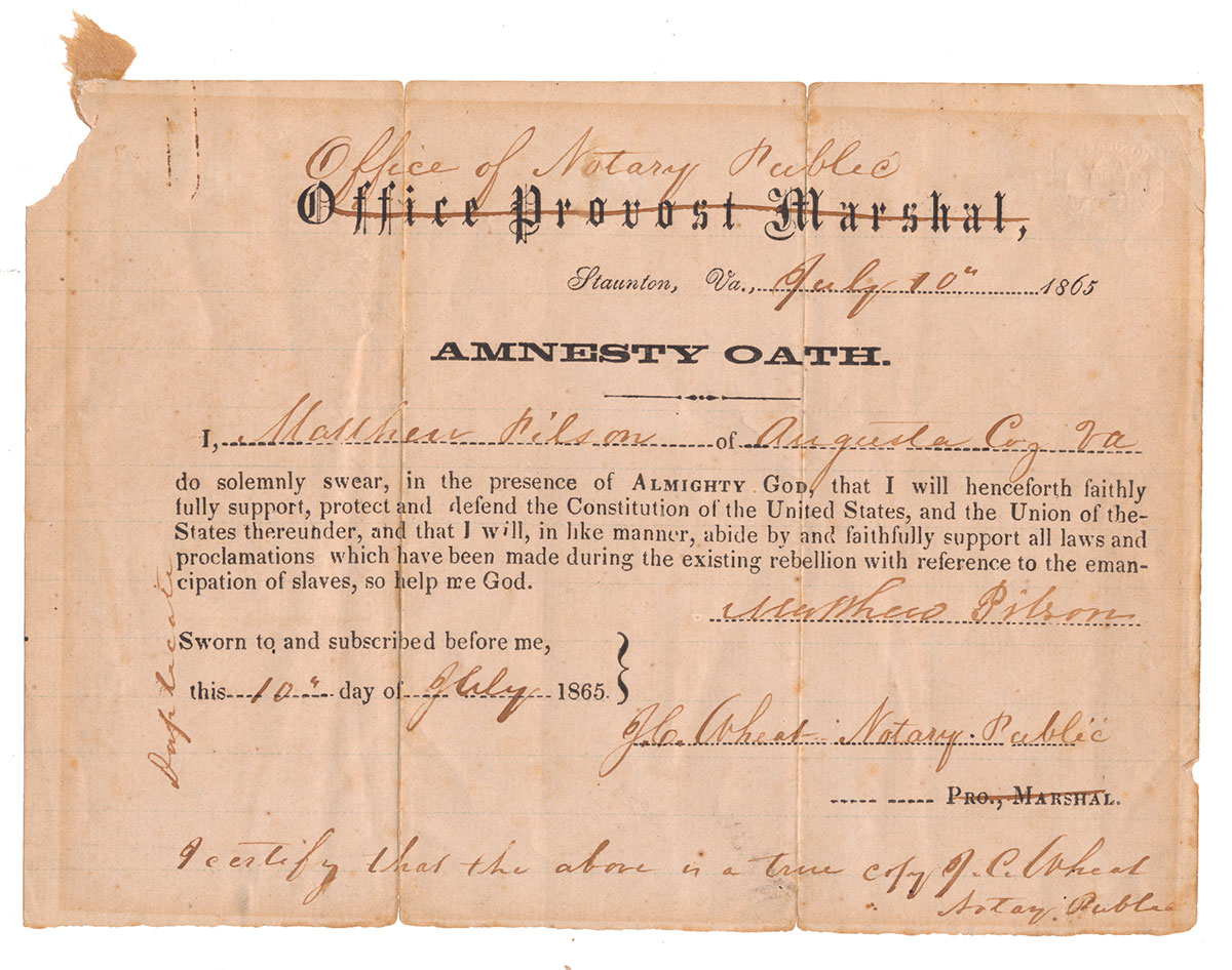AMNESTY OATH - MATTHEW PILSON OF AUGUSTA COUNTY, VA