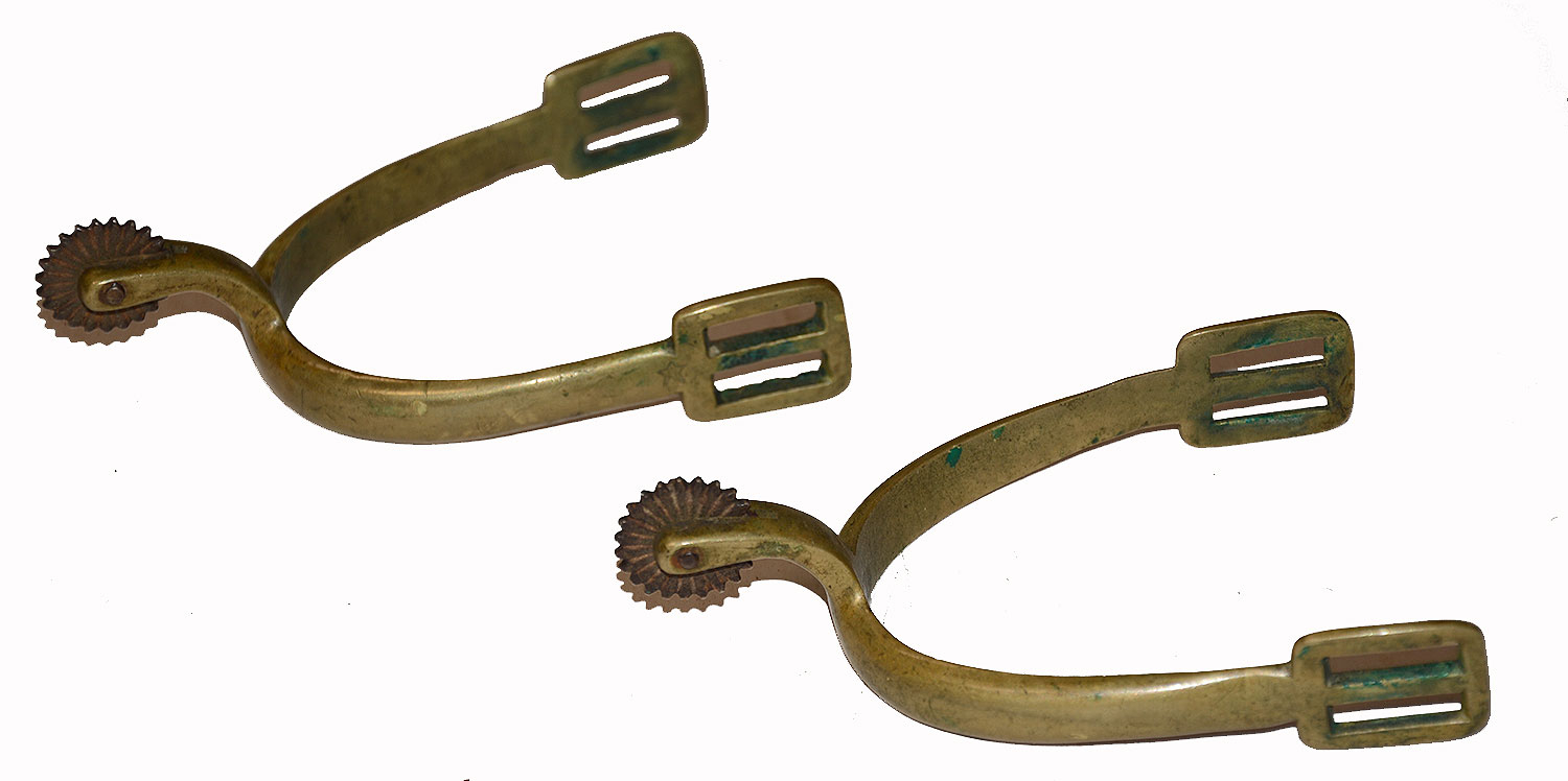 NICE PAIR OF CIVIL WAR BRASS SPURS WITH SUNBEAM OR STARBURST ROWELS