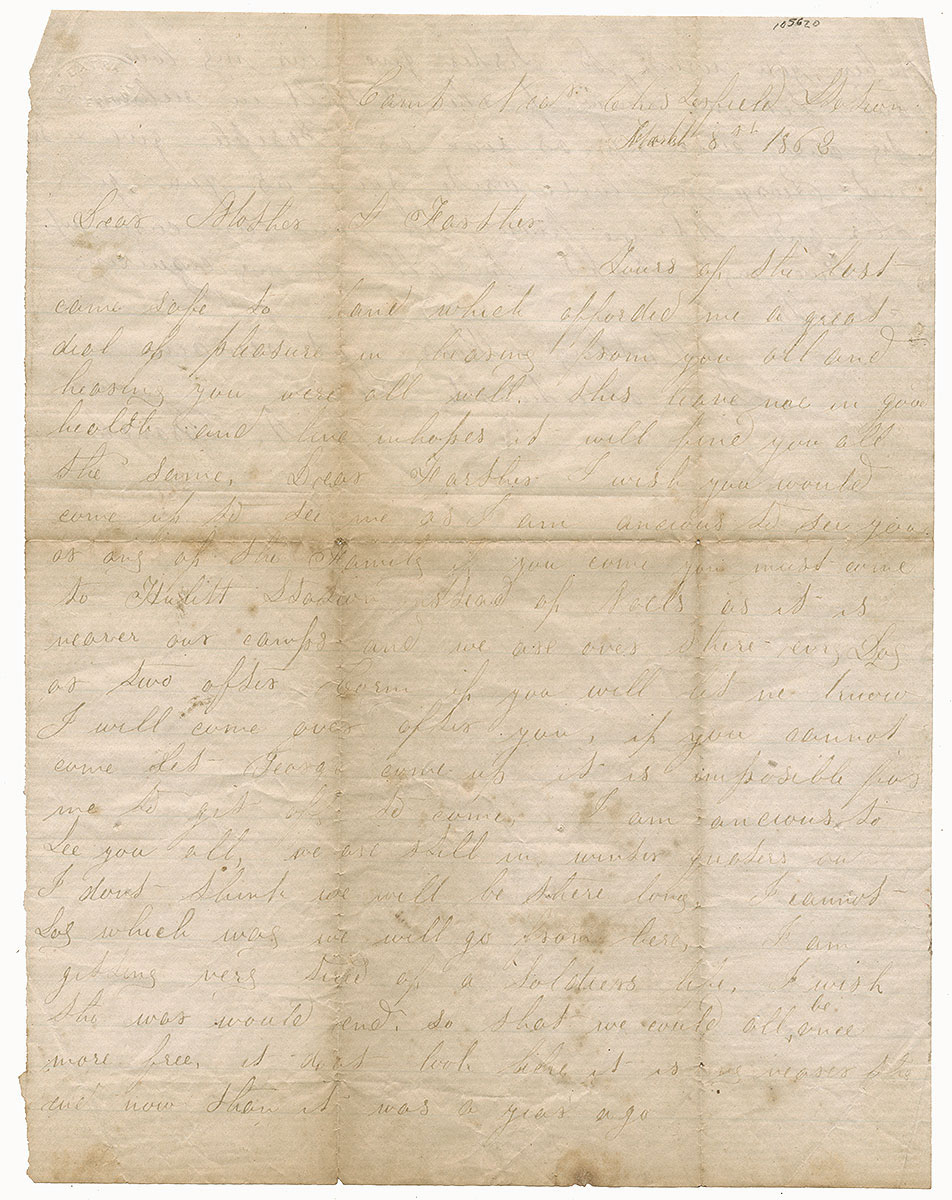 MARCH 1863 LETTER OF A.H. BRANCH, GEORGIA LIGHT ARTILLERY: “IT DON’T LOOK HERE IT IS ANY NEARER THE END NOW THAN IT WAS A YEAR AGO.” 