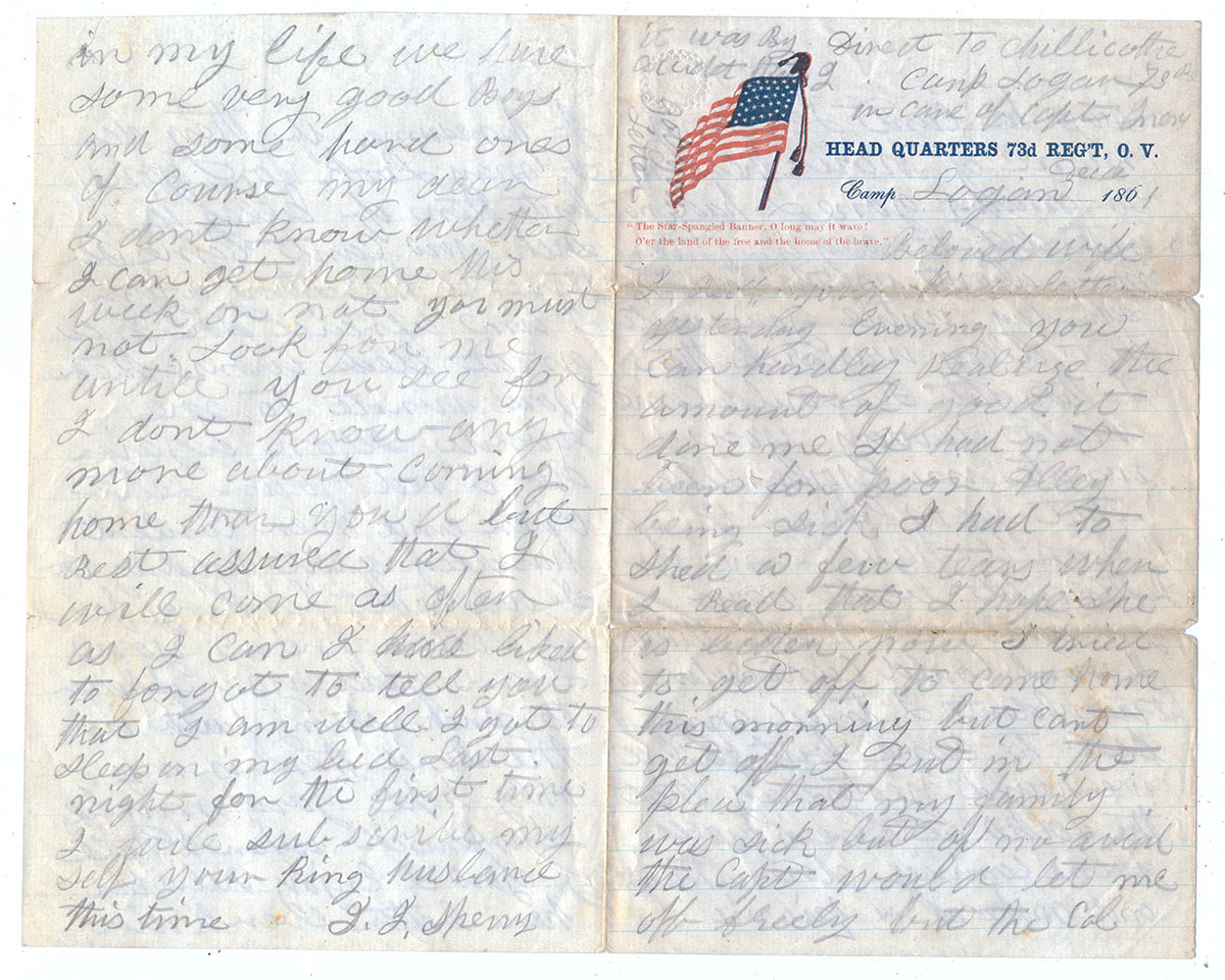 73RD OHIO SOLDIER’S LETTER DATED DECEMBER 1861 – ISAAC SPERRY, MORTALLY ...