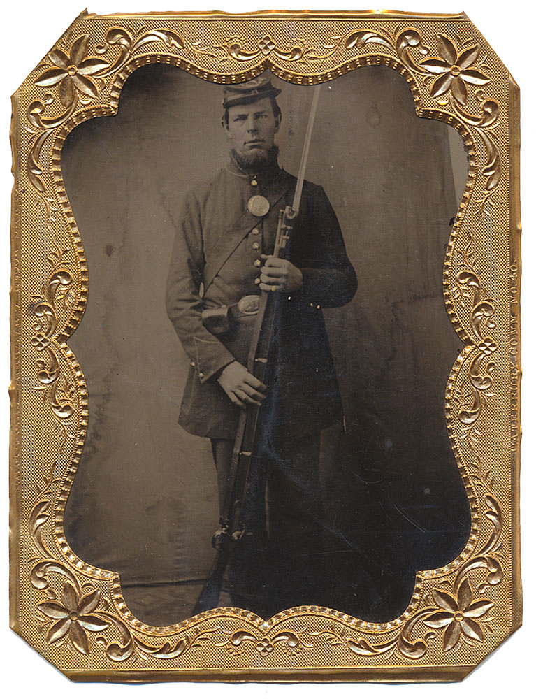 QUARTER PLATE TINTYPE OF SOLDIER WITH ENFIELD RIFLE