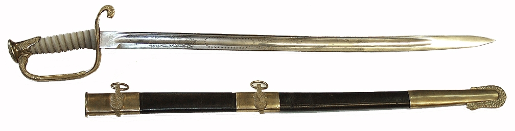 US M1852 NAVAL OFFICERS SWORD ID’D TO ACTING MASTER’S MATE SAMUEL R. MEADER, USS MYSTIC 