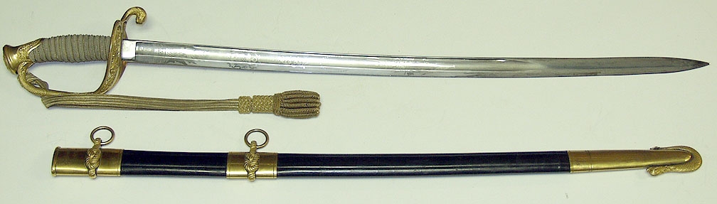 ABSOLUTELY CHOICE! M1852 U.S. NAVAL OFFICERS SWORD W/SWORD KNOT, ID'D TO ACTING ENSIGN EMILE DENIS, USS UNION
