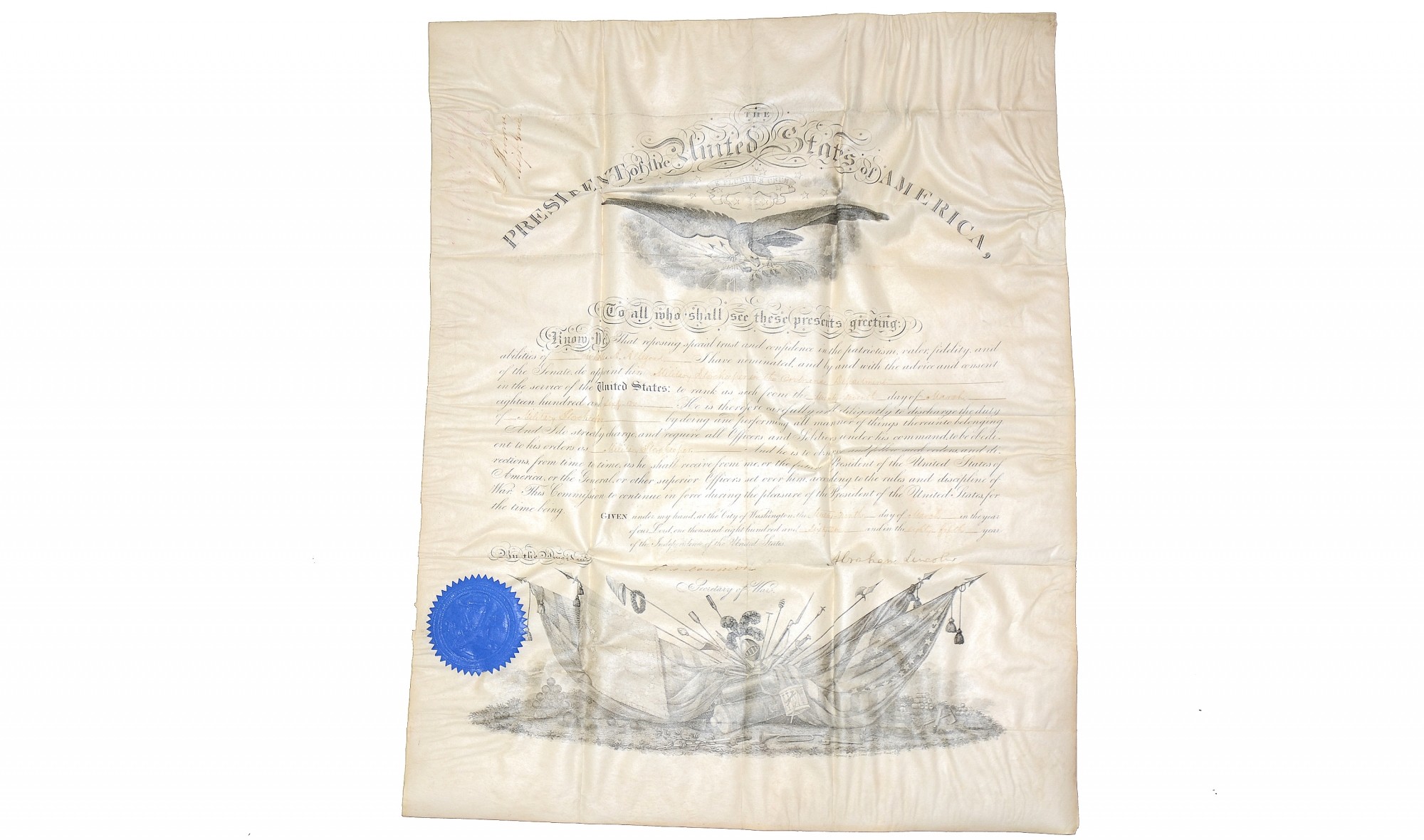 PRESIDENTIAL CIVIL WAR COMMISSION SIGNED BY ABRAHAM LINCOLN