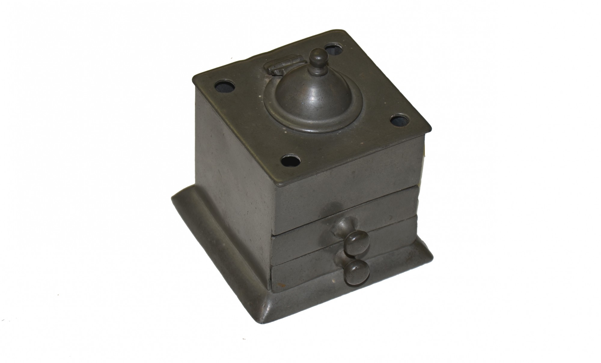 EARLY 19TH CENTURY PEWTER INKSTAND WITH DRAWERS