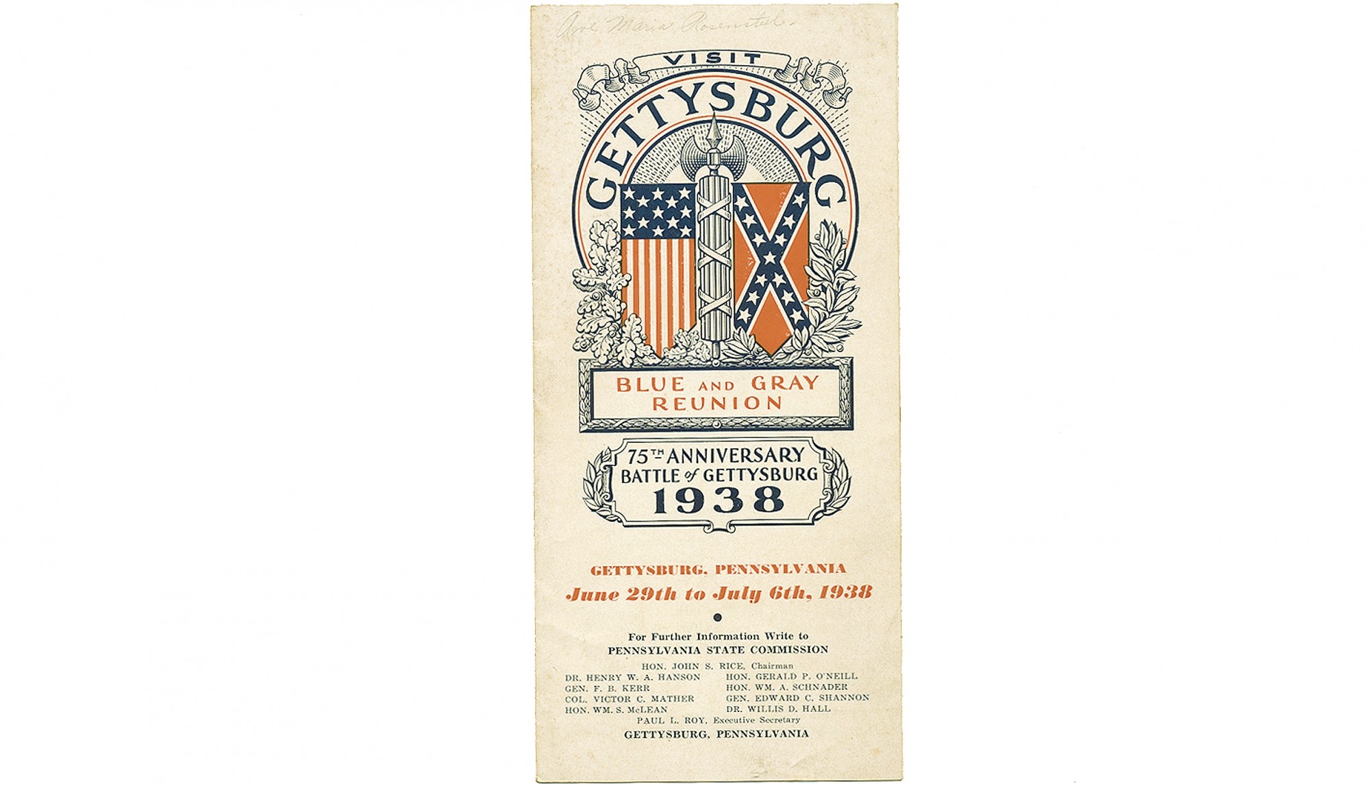 1938 PAMPHLET FOR GETTYSBURG 75TH REUNION