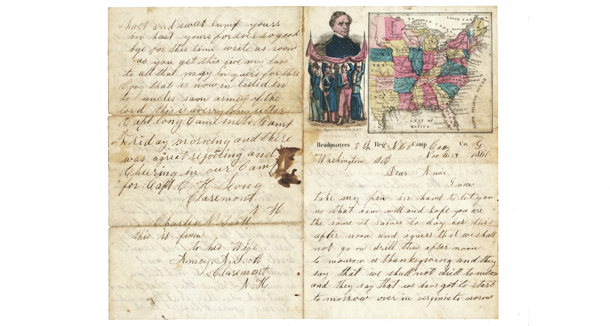 SOLDIER LETTER - PVT. CHARLES N. SCOTT,  CO. G, 5TH NEW HAMPSHIRE INFANTRY; KILLED IN ACTION AT FAIR OAKS, VA