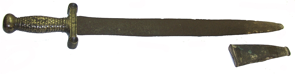 SHILOH BATTLEFIELD RELIC CONFEDERATE ARTILLERY SHORT SWORD WITH ITS ORIGINAL BRASS SCABBARD TIP