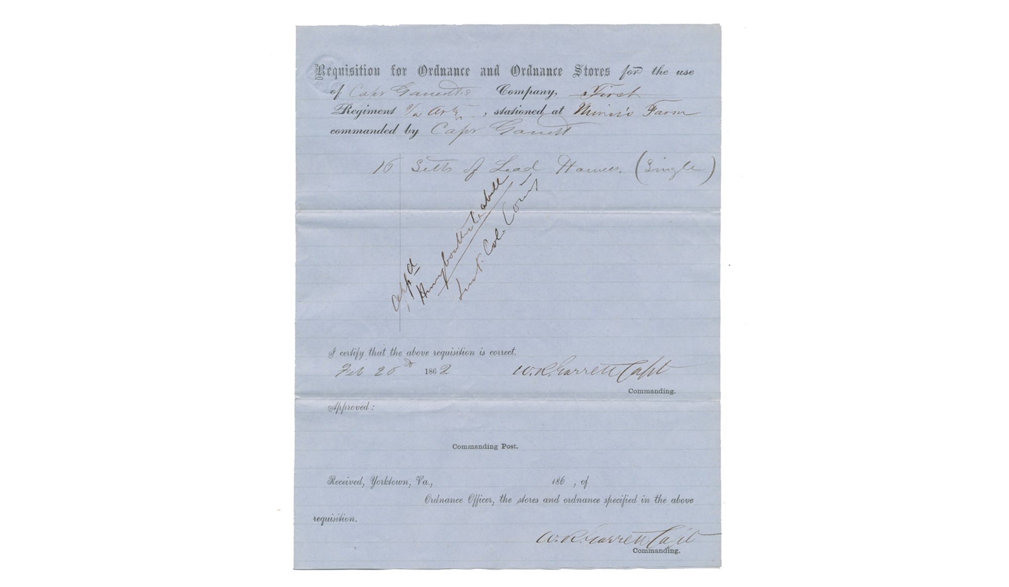 ANV REQUISITION FORM - 1ST VIRGINIA ARTILLERY