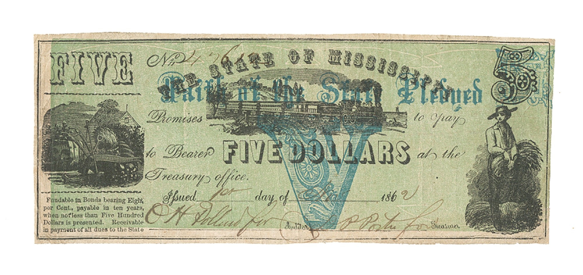 STATE OF MISSISSIPPI $5.00 NOTE
