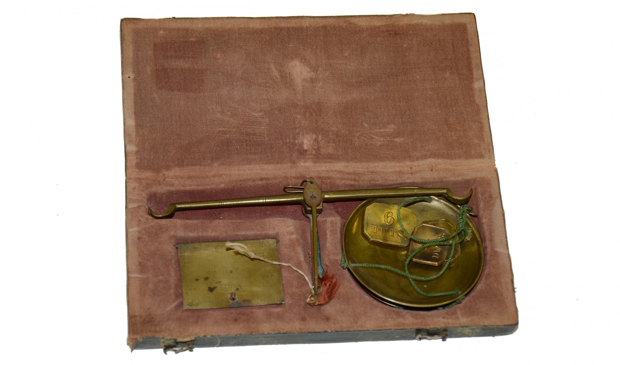 CASED SET OF 19th CENTURY BRASS APOTHECARY SCALES WITH WEIGHTS