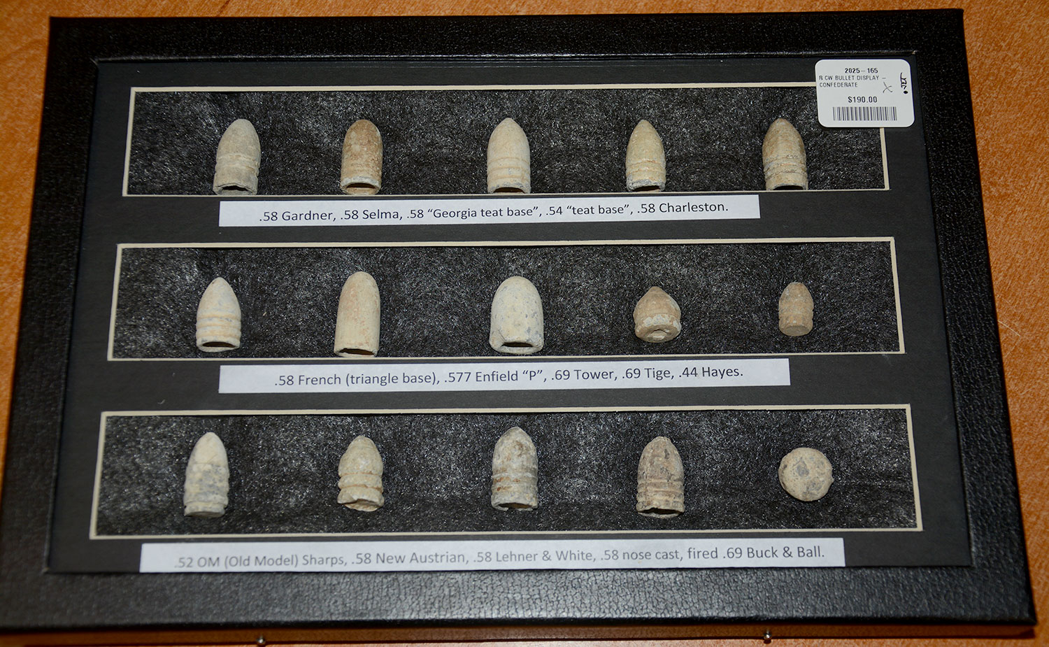 CONFEDERATE CIVIL WAR BULLET DISPLAY