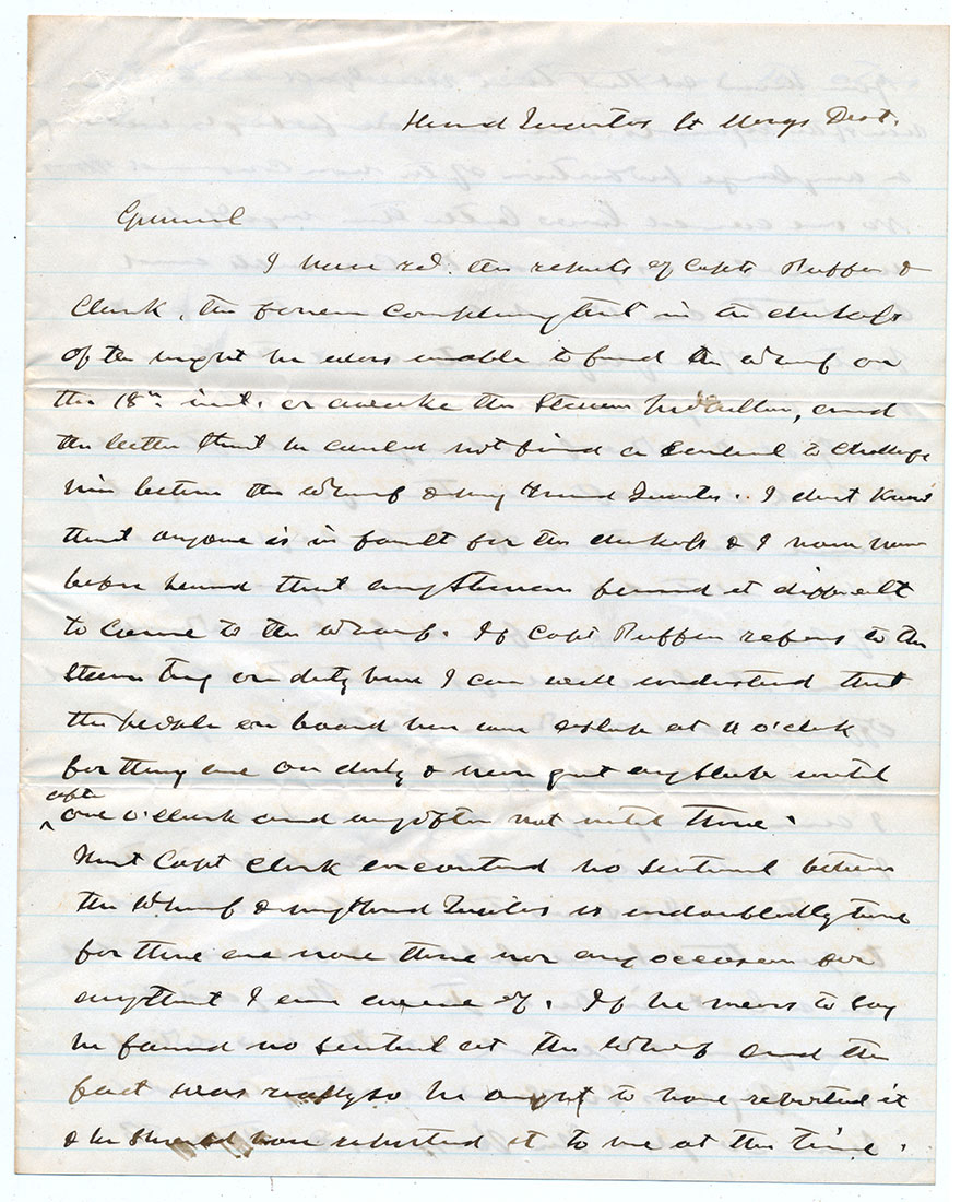 DEPARTMENT OF THE GULF STAFF LETTER—ADDRESSED TO GEN. BENJ. BUTLER, NEW ORLEANS