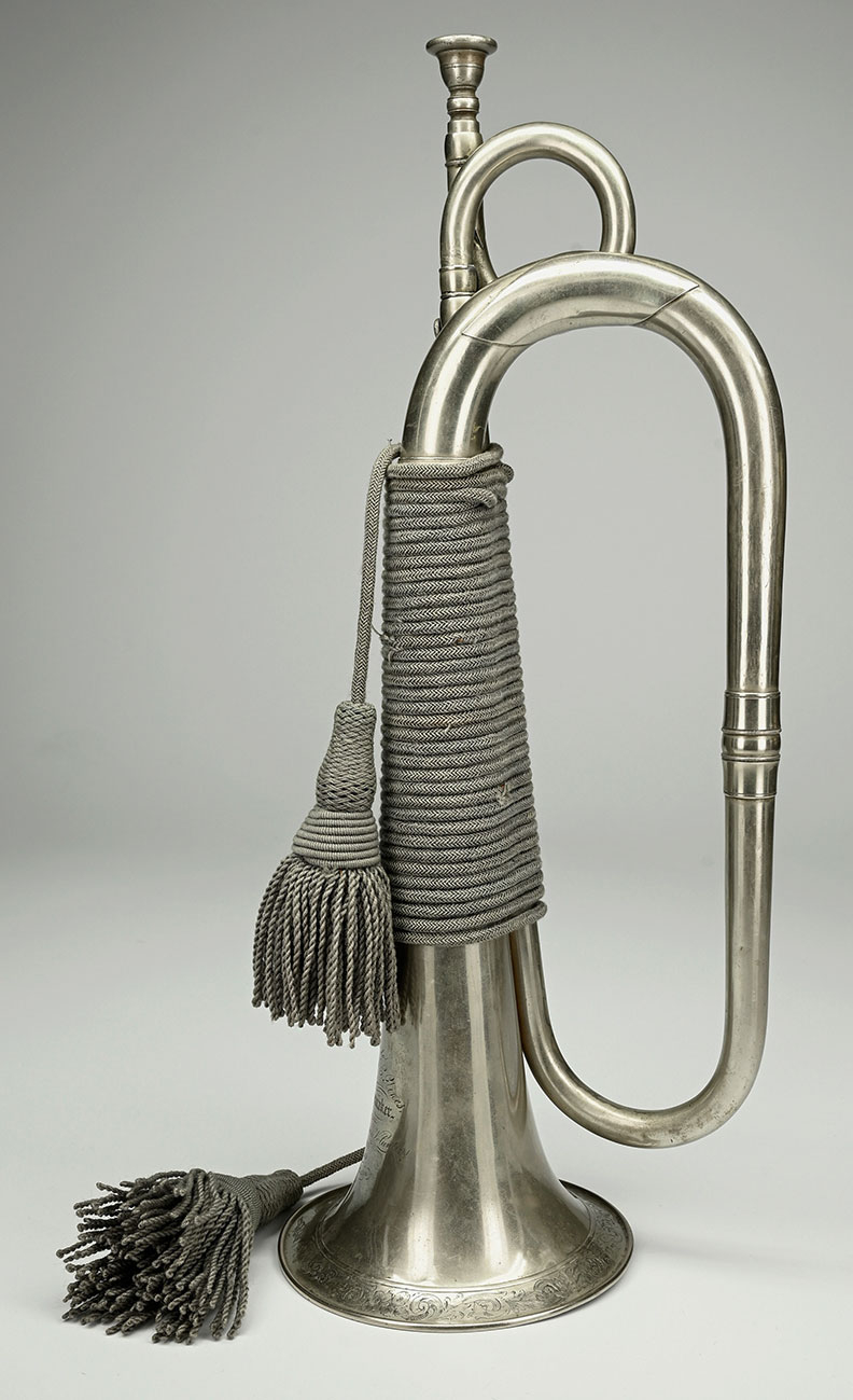 BEAUTIFUL SILVER PRESENTATION BUGLE 13th MICHIGAN INFANTRY: CHICKAMAUGA, STONES RIVER; 14th CORPS BRIGADE BAND ON THE MARCH TO THE SEA, CAMPAIGN OF THE CAROLINAS