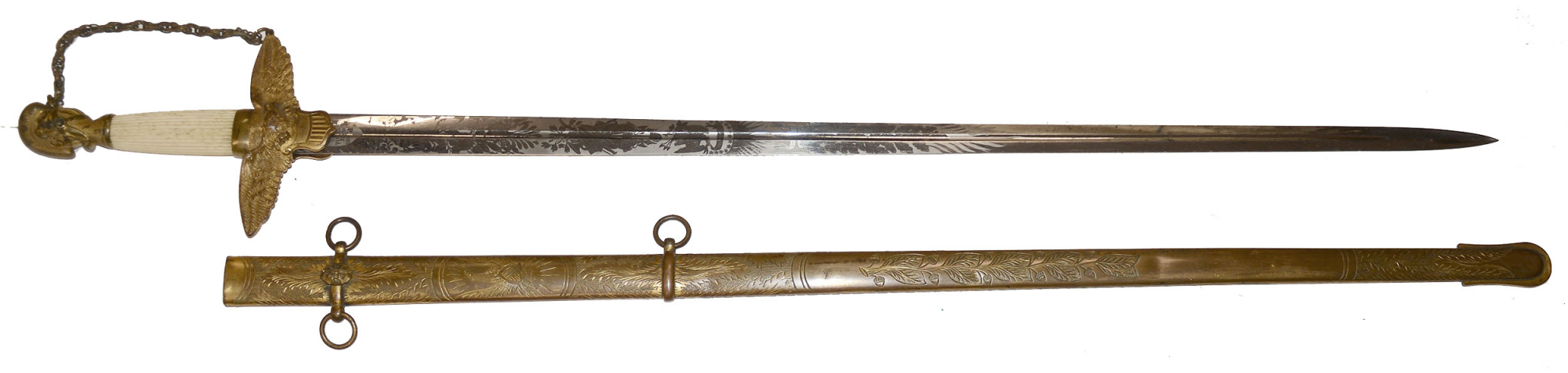 BEAUTIFUL N.P. AMES MILITIA OFFICER’S SWORD WITH EAGLE CROSS GUARD AND SCABBARD 